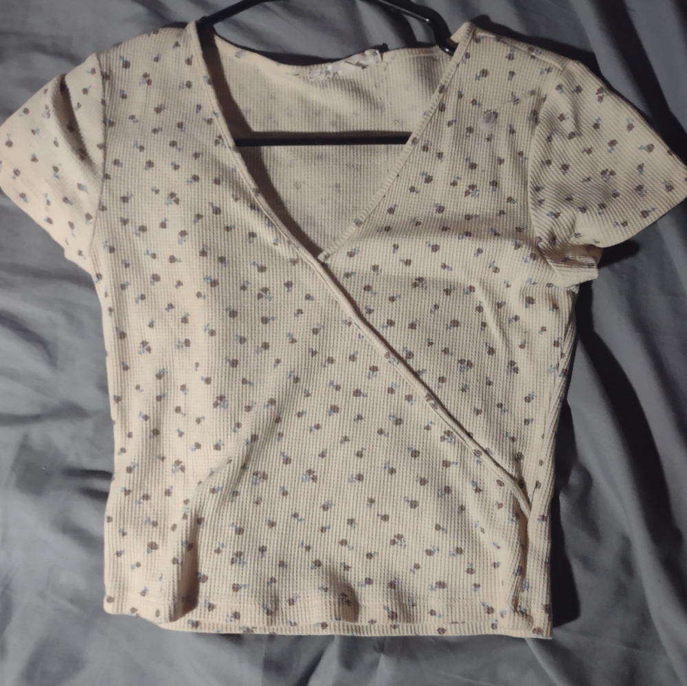 Ivory Floral V-Neck Wrap Top